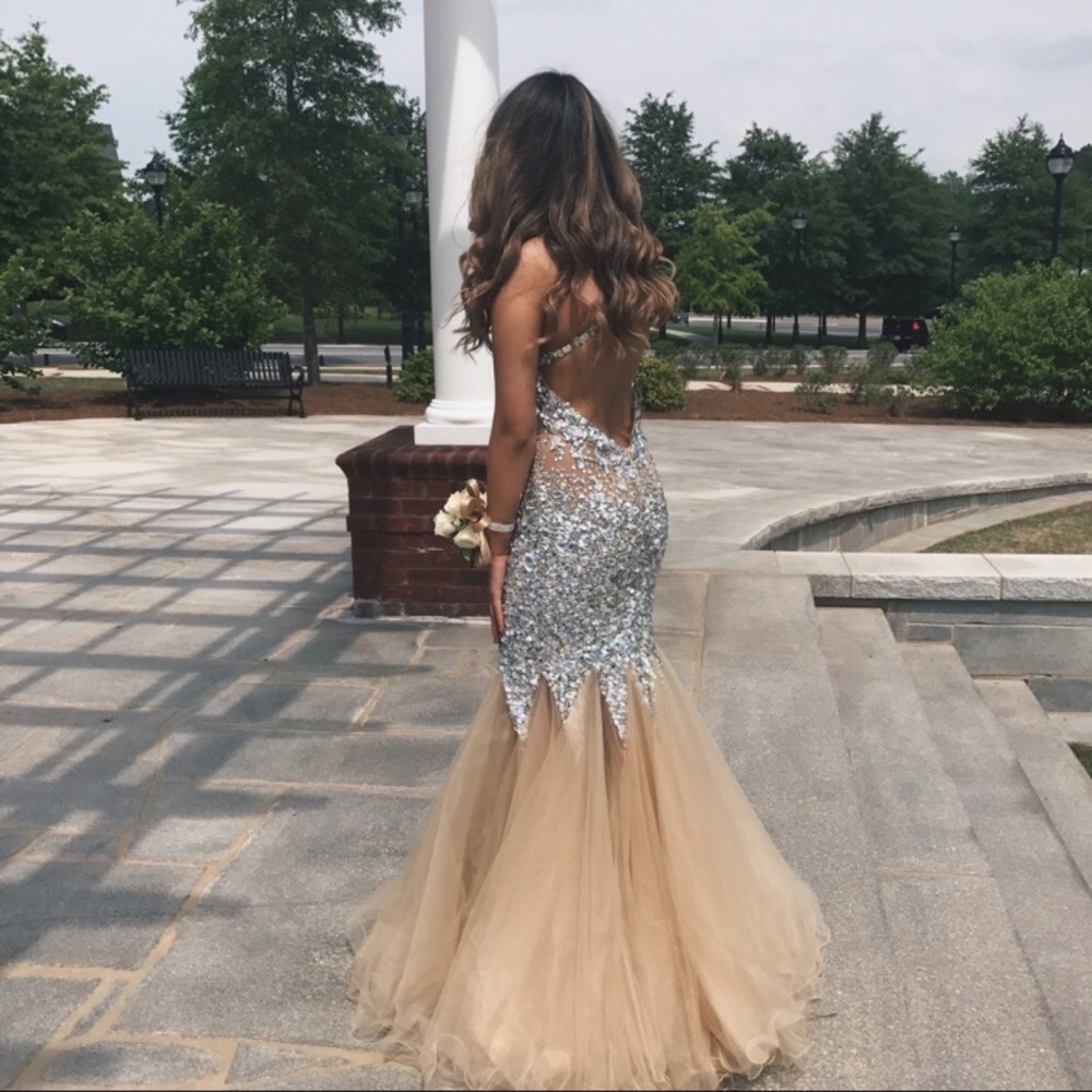 Nude sheer mesh gown